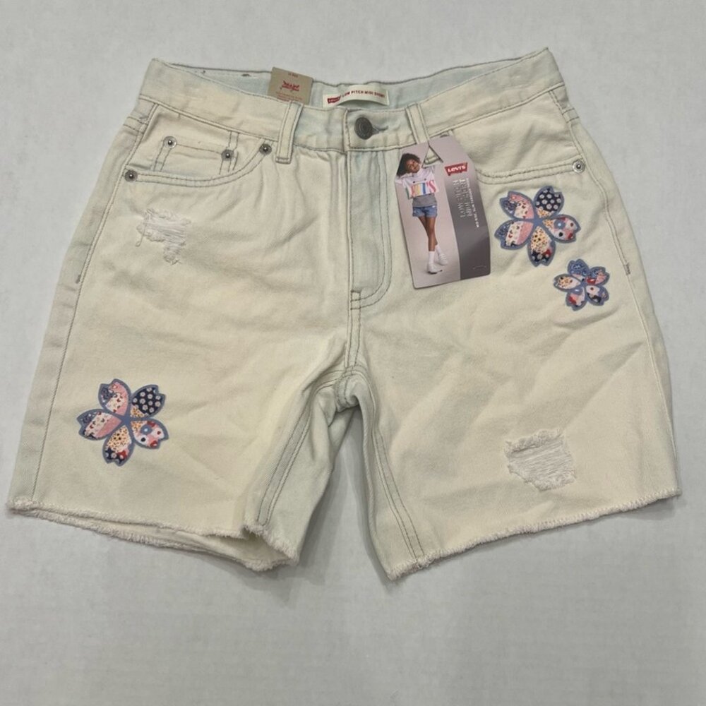 Levi’s Youth Girls Flower Embroidered Low Pitch Midi Short Size 14 NWT